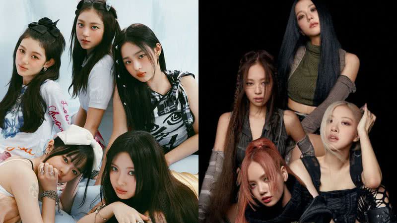 NewJeans em concep photo para “Get Up” e BLACKPINK para o single "PINK VENOM" - Divulgação/ADOR/HYBE/YG Entertainment