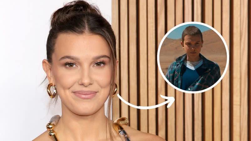 Millie Bobby Brown no Glamour Women of the Year 2023 - Dimitrios Kambouris/Getty Images e Reprodução/Netflix