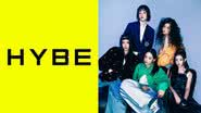 Logo da HYBE e NewJeans em photoshoot do álbum "How Sweet" - Divulgação/HYBE/ADOR