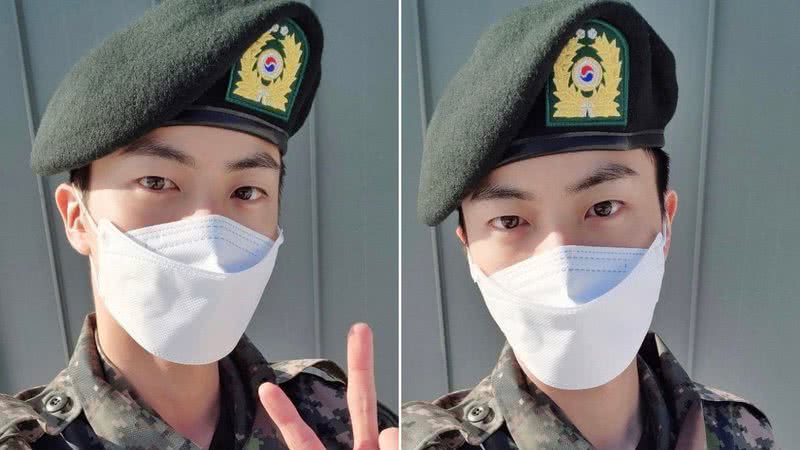 Jin, do BTS, com farda militar - Reprodução/Weverse/BTS