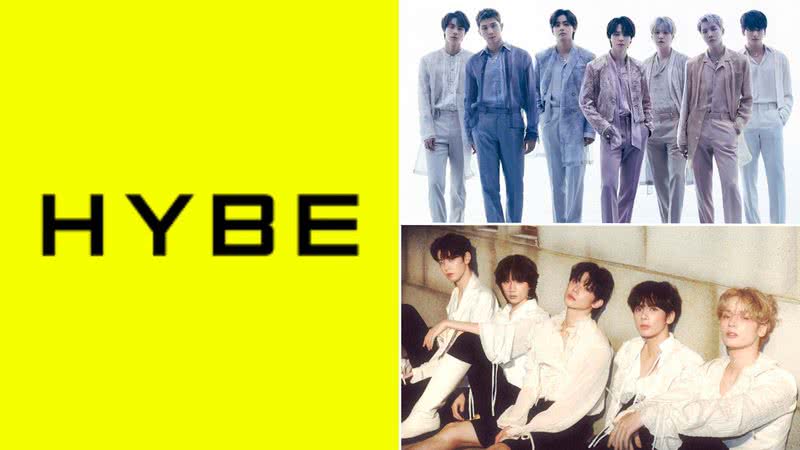 Logo da HYBE e integrantes do BTS e TXT - Divulgação/HYBE/BigHit Music