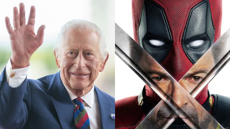 Rei Charles III e pôster de "Deadpool & Wolverine" - Samir Hussein/WireImage e Divulgação/Marvel Studios