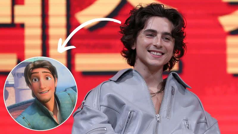 Timothée Chalamet e Flynn Ryder, personagem de 'Enrolados' (2010) - Han Myung-Gu/WireImage/Getty Images e Reprodução/Disney