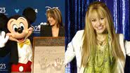 Miley Cyrus (à esqu.) e foto do seriado "Hannah Montana" (à dir.) - Reprodução/Vídeo e Divulgação/Disney