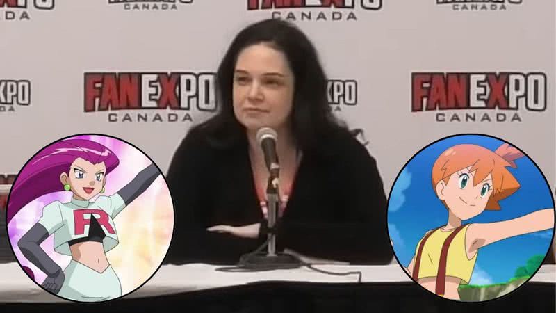 Rachel Lellies e as personagens Jessie e Misty de 'Pokémon' - Reprodução/YouTube/Convention Junkies/The Pokémon Company International