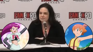 Rachel Lellies e as personagens Jessie e Misty de 'Pokémon' - Reprodução/YouTube/Convention Junkies/The Pokémon Company International