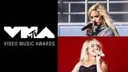 Logo do VMA e fotos de Camila Cabello e Sabrina Carpenter em shows - Reprodução/MTV/Harry Durrant/ Dana Jacobs/Getty Images