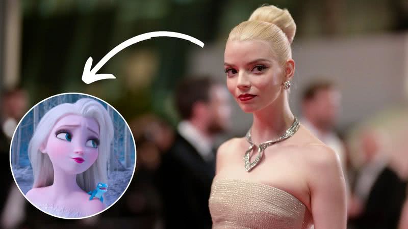 Atriz Anya Taylor-Joy e Elsa, de 'Frozen' - Stephane Cardinale/Corbis via Getty Images e Reprodução/Disney