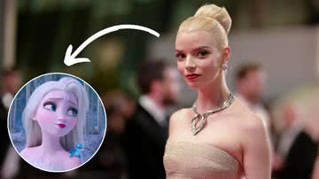 Atriz Anya Taylor-Joy e Elsa, de 'Frozen' - Stephane Cardinale/Corbis via Getty Images e Reprodução/Disney