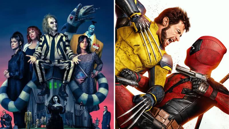 Pôsteres de Os Fantasmas Ainda se Divertem: Beetlejuice Beetlejuice e Deadpool & Wolverine - Divulgação/Warner Bros. Pictures/Marvel