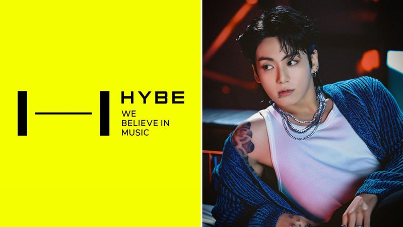 Logo da HYBE e Jungkook, do BTS - Divulgação/HYBE/BigHit Music