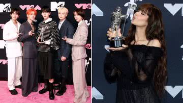 TXT e Lisa com seus prêmios do VMAs - Taylor Hill/Dimitrios Kambouris/Getty Images