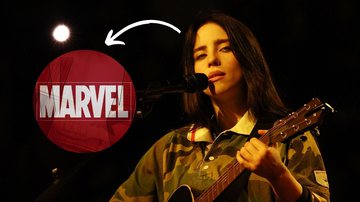 Logo da Marvel e Billie Eilish - Reprodução/Marvel/Kevin Mazur/Kevin Mazur/Getty Images