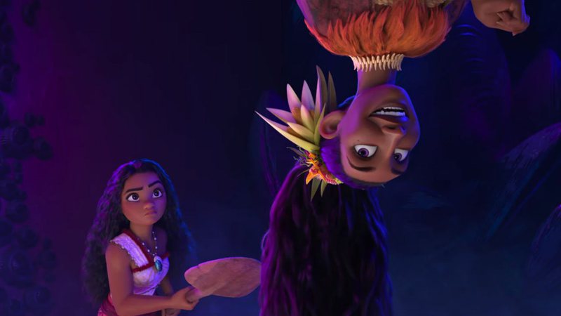 Moana e Matagani, vilã de 'Moana 2' (2024) - Reprodução/YouTube/Walt Disney Animation Studios