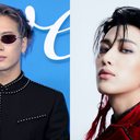 Jackson Wang na Paris Fashion Week 2024 e BamBam em photoshoot para o álbum solo "BAMESIS" - Antoine Flament/Getty Images e Divulgação/Abyss Company