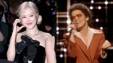 Rosé no tapete vermelho de BLACKPINK World Tour “Born Pink In Cinemas” e Bruno Mars em performance do Silk Sonic no Grammy 2021 - Han Myung-Gu/WireImage e Theo Wargo/Getty Images for The Recording Academy