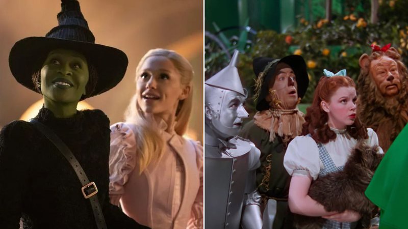 Cenas de 'Wicked' (2024) e 'O Mágico de Oz' (1939) - Reprodução/Universal Pictures/MGM