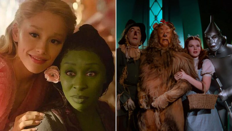 Cenas dos filmes 'Wicked' (2024) e 'O Mágico de Oz' (1939) - Reprodução/Universal Pictures/MGM