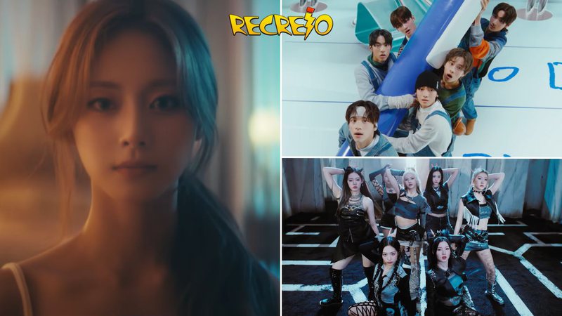 Tzuyu no clipe de 'Run Away', TWS no clipe de 'plot twist' e BABYMONSTER no clipe de 'SHEESH' - Reprodução/YouTube/JYP Entertainment/HYBE LABELS/BABYMONSTER