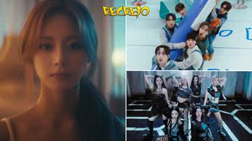 Tzuyu no clipe de 'Run Away', TWS no clipe de 'plot twist' e BABYMONSTER no clipe de 'SHEESH' - Reprodução/YouTube/JYP Entertainment/HYBE LABELS/BABYMONSTER