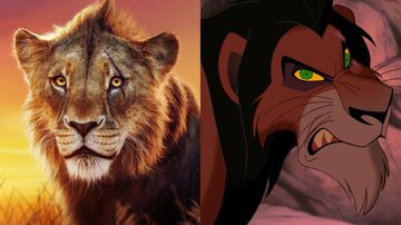 Taka/Scar em pôster de "Mufasa: O Rei Leão" e cena de "O Rei Leão" - Reprodução/Disney