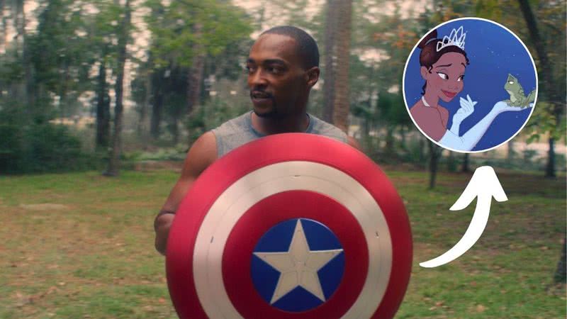 Sam Wilson, como novo Capitão América, e "A Princesa e o Sapo" - Divulgação/Disney