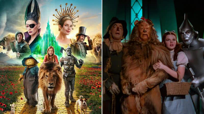 Imagem promocional do filme 'O Maravilhoso Mágico de Oz' (2025) e cena de 'O Mágico de Oz' (1939) - Divulgação/Imagem Filmes e Reprodução/MGM