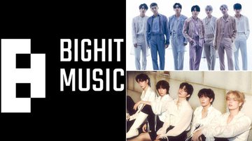 Logo da BIGHIT MUSIC e integrantes do BTS e TXT - Divulgação/BIGHIT MUSIC