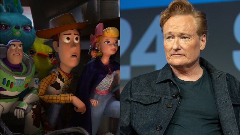 Cena de 'Toy Story 4' e o ator Conan O'Brien - Divulgação Pixar//Mat Hayward/FilmMagic/GettyImages