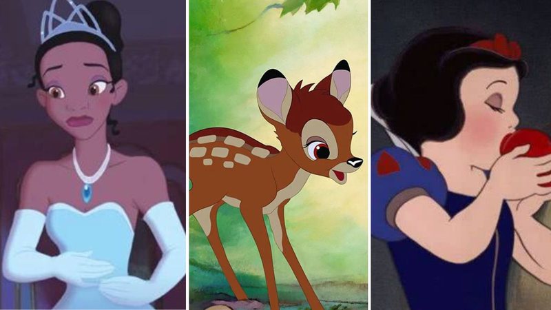 Cenas de 'A Princesa e o Sapo', 'Bambi' e 'Branca de Neve e os Sete Anões' - Reprodução/Disney