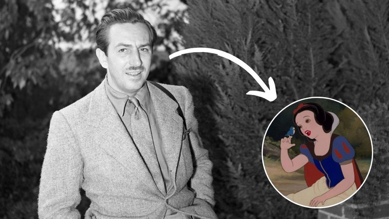 Walt Disney e cena da animação 'Branca de Neve e os Sete Anões' (1937) - Earl Theisen/Getty Images e Reprodução/Disney