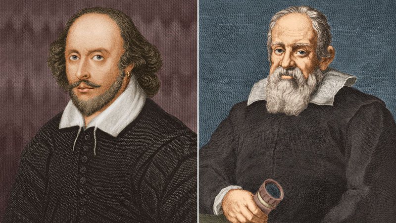 O dramaturgo William Shakespeare e o cientista Galileu Galilei - Stock Montage/Getty Images