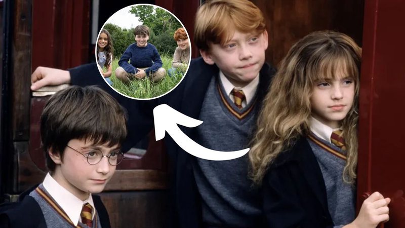 Cena do filme "Harry Potter e a Pedra Filosofal" e novo trio - Reprodução/Warner Bros. Pictures/HBO