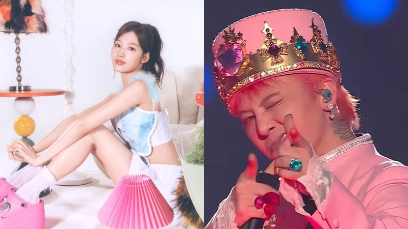 Sana, membro do TWICE e G-Dragon, do BIGBANG - Reprodução/JYP Entertainment/YouTube/Mnet