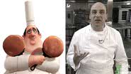 Auguste Gusteau, de Ratatouille, e o chef Bernard Loiseau - Divulgação/Pixar e Reprodução/Youtube/DIGITAL FOOD NETWORK