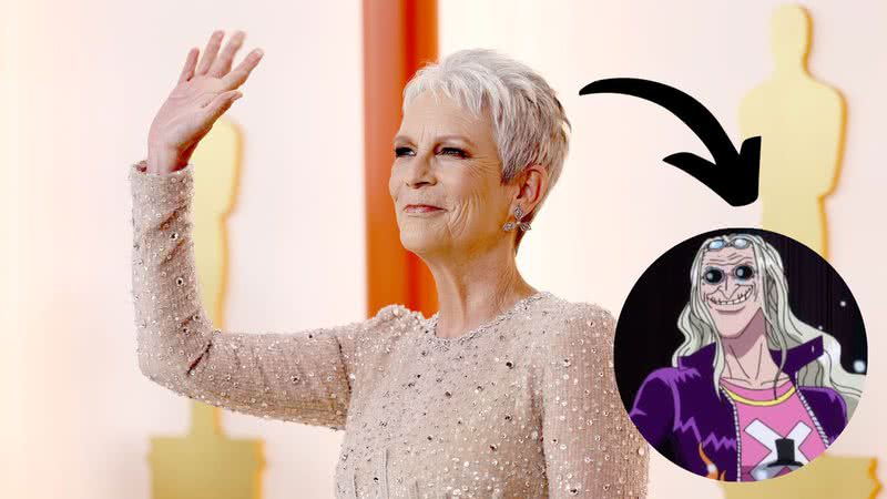 Jamie Lee Curtis e personagem Dra. Kureha, de 'One Piece' - Mike Coppola/Getty Images e Reprodução/Toei Animation