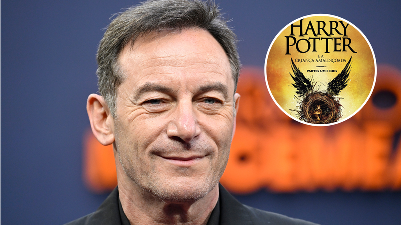 Jason Issacas, na UK Premier of "Operation Mincemneat" em Londres e capa do livro 'Harry Potter e a Criança Amaldiçoada" - Divulgação/ Editora Rocco/ Getty Images/ Gareth Cattermol