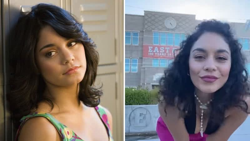 A esquerda, Vanessa Hudgens como Gabriella Montez; a direita, Hudgens de volta ao East High School em vídeo publicado no Instagram - Divulgação/ Disney/ Instagram/vanessahudgens