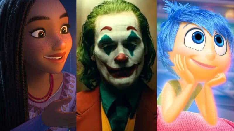 Cenas de 'Coringa' (2019), "Divertida Mente" (2015) e "Wish: O Poder dos Desejos" (2024) - Reprodução/Warner Bros. Pictures/Disney/Pixar