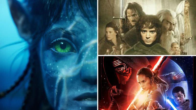 Pôsteres das franquias 'Avatar', 'Star Wars' e 'O Senhor dos Anéis’ - Divulgação/ 20th Century Studios/ New Line Cinema/ LucasFilm