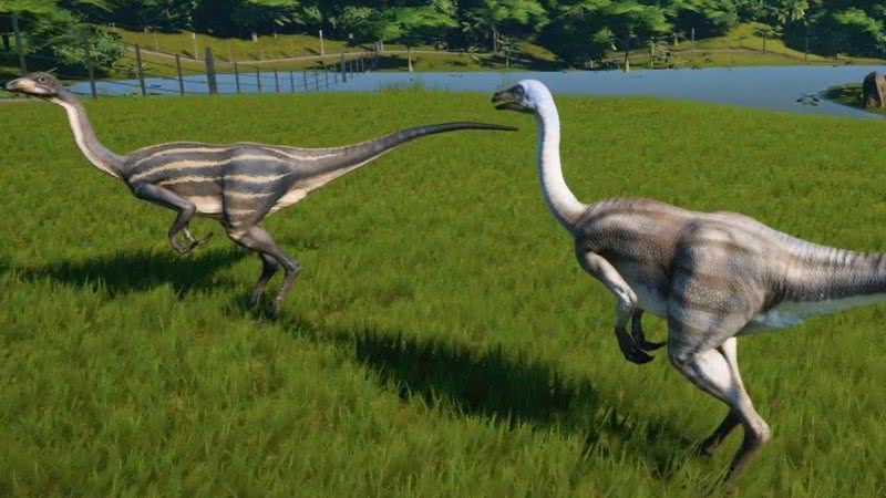 Estrutiomimo no jogo Jurassic World Evolution - Divulgação/Youtube/Throneful