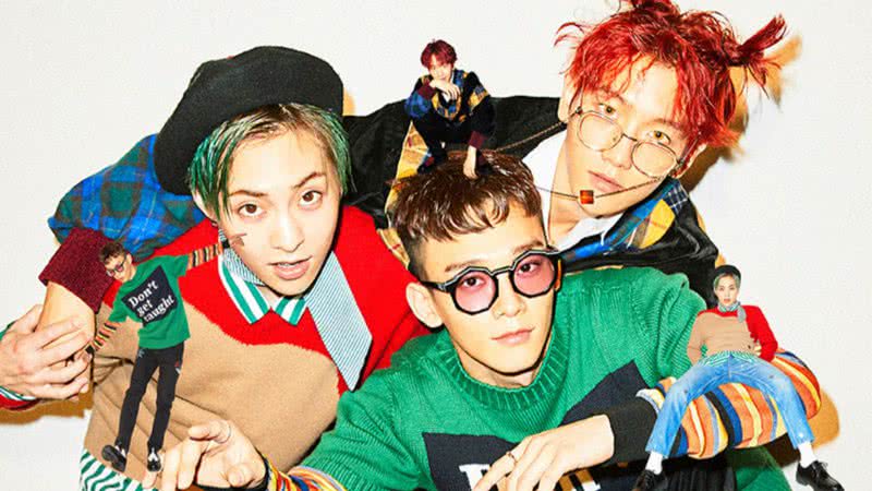 Concept photo de Baekhyun, Xiumin e Chen pra o álbum "Hey Mama!" da unit EXO-CBX - Divulgação/SM Entertainment