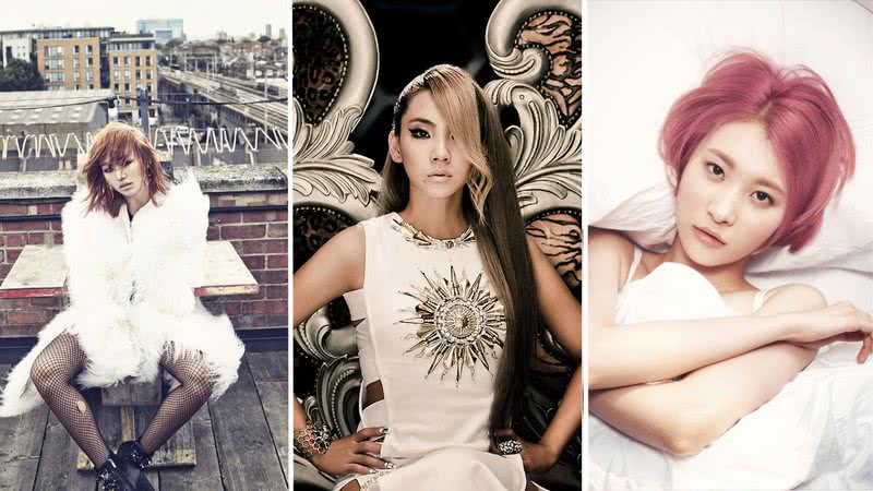 Hyolyn, CL, SUNMI, solistas que comemoraram 10 anos de debut solo em 2023 - Reprodução/YG Entertainment/JYP Entertainment/Starship Entertainment