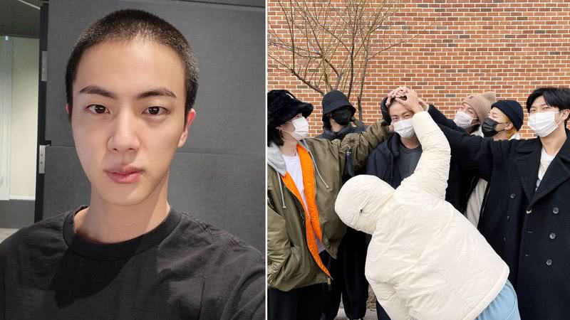 Integrantes do BTS no alistamento militar de Jin - Reprodução/Twitter/BTS_twt
