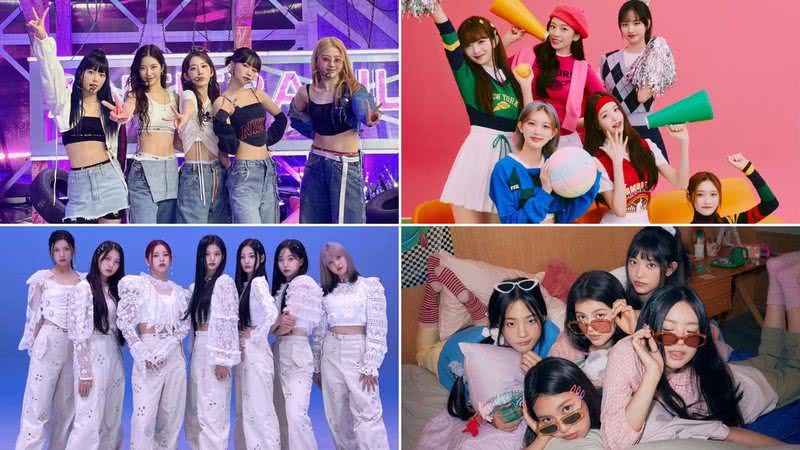Girlgroups LE SSERAFIM, IVE, NMIXX e NewJeans - Divulgação/Source Music/Starship Entertainment/JYP Entertainment/ADOR