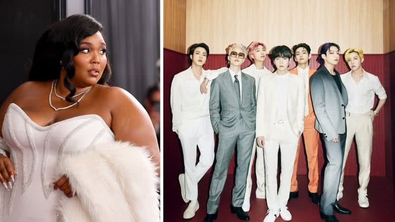 Lizzo no GRAMMY Awards e primeira foto conceito de "Butter" do BTS - Divulgação/ BIGHIT/ Getty Images