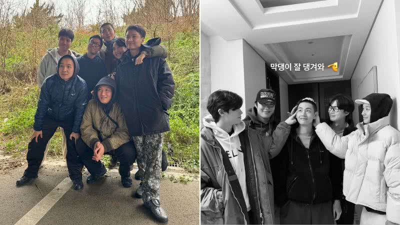 RM e V, do BTS, ao lado de seus amigos em despedida - Reprodução/Instagram/bn_sj2013/kangghettodaewang