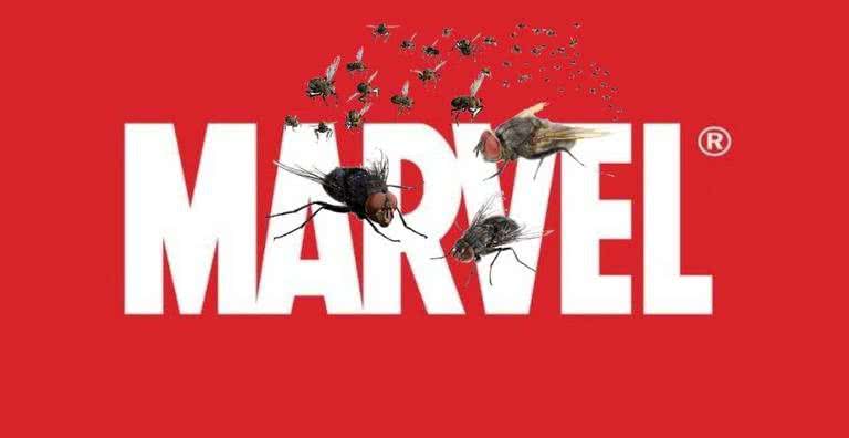 Imagem ilustrativa do logo da Marvel com moscas - Divulgação