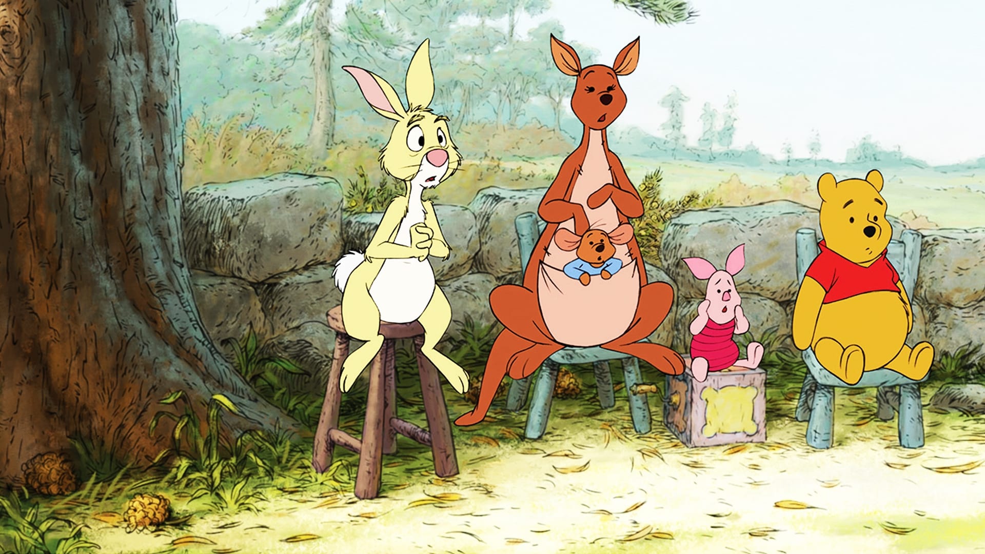 Abel ao lado de outros personagens em "O Ursinho Pooh" (2011)