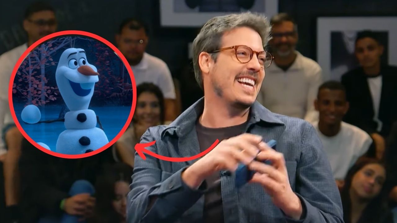 Fábio Porchat e Olaf, de 'Frozen: Uma Aventura Congelante'